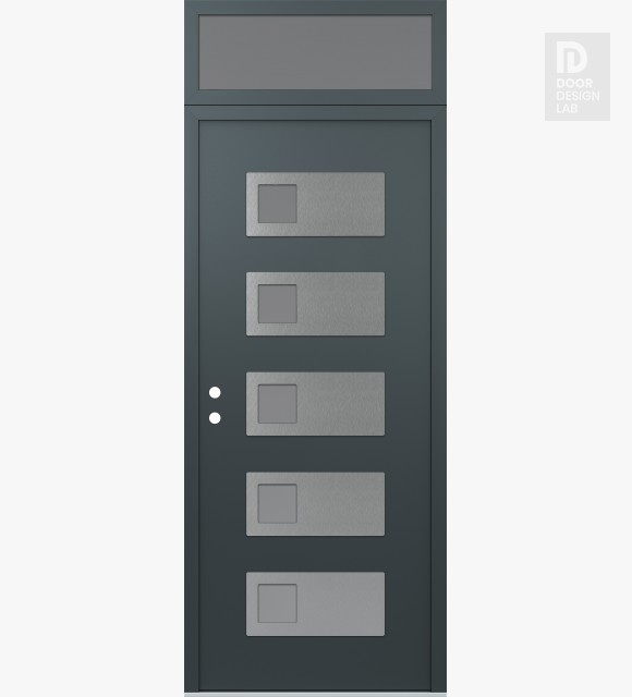 Modern Steel Front Door Diamond D2 36" x 96" anthracite/anthracite frosted Glass Panel stainless steel RHI with Transom frosted Glass