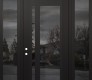 Modern Steel Front Door Diamond C15 60" x 96" black/black mirrored Glass Panel black RHI with 2 Sidelites and Transom mirrored Glass