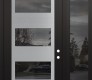 Modern Steel Front Door Diamond C2 52" x 96" black/black mirrored Glass Panel stainless steel LHI with Sidelite and Transom mirrored Glass