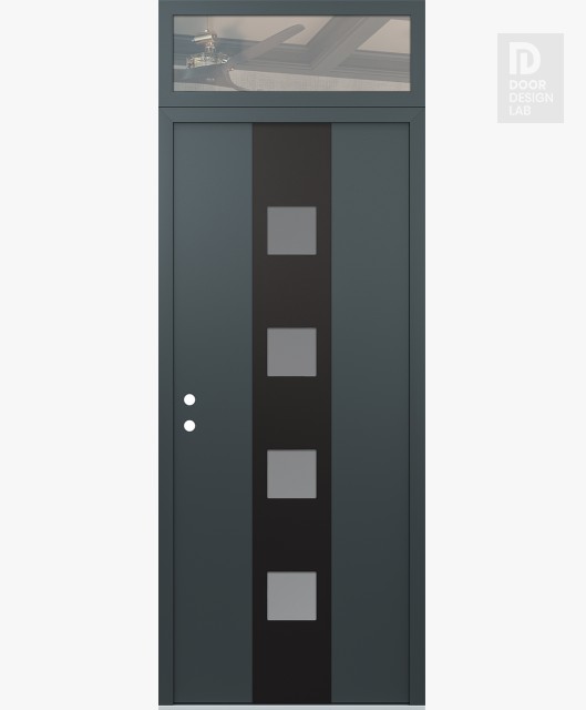 Modern Steel Front Door DIAMOND A12 36" X 96" ANTHRACITE/ANTHRACITE FROSTED GLASS PANEL BLACK RHI WITH TRANSOM CLEAR GLASS