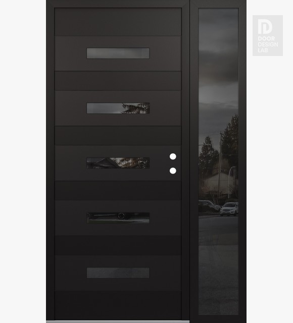 Modern Steel Front Door Diamond D9 48" x 80" black/black mirrored Glass Panel black LHI with Sidelite mirrored Glass