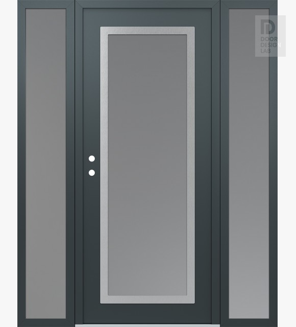 Modern Steel Front Door Diamond C1 60" x 80" anthracite/anthracite frosted Glass Panel stainless steel RHI with 2 Sidelites frosted Glass