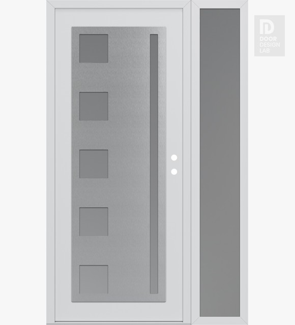 Modern Steel Front Door Diamond C3 48" x 80" white/white frosted Glass Panel stainless steel LHI with Sidelite frosted Glass