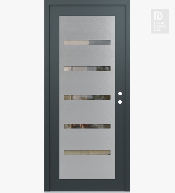 Modern Steel Front Door Diamond C7 36" x 80" anthracite/anthracite clear Glass Panel stainless steel LHI