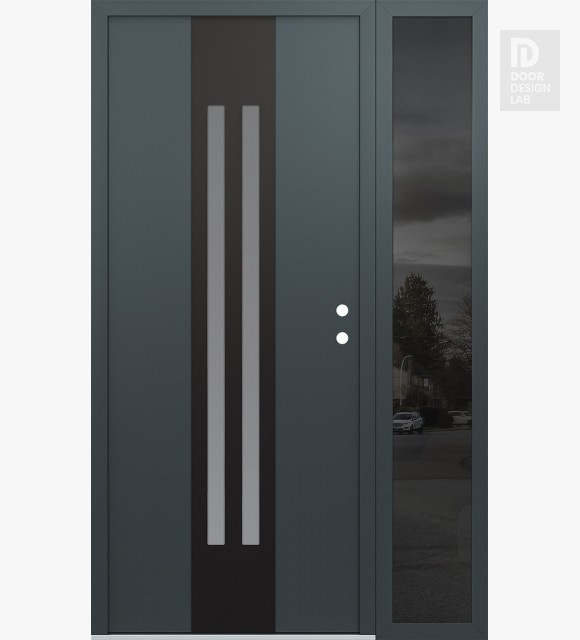 Modern Steel Front Door DIAMOND A8 48" X 80" ANTHRACITE/ANTHRACITE FROSTED GLASS PANEL BLACK LHI WITH SIDELITE MIRRORED GLASS