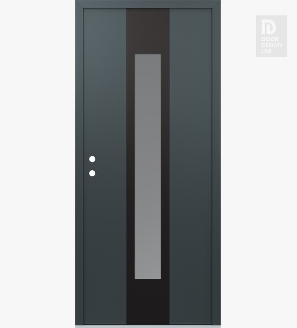 Modern Steel Front Door DIAMOND A1 36" X 80" ANTHRACITE/ANTHRACITE FROSTED GLASS PANEL BLACK RHI