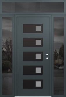 Diamond D2 60" x 96" anthracite/anthracite frosted Glass Panel black LHI with 2 Sidelites and Transom mirrored Glass