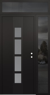 DIAMOND A10 52" X 96" BLACK/WHITE FROSTED GLASS PANEL BLACK LHI WITH SIDELITE AND TRANSOM MIRRORED GLASS