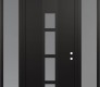 Modern Steel Front Door DIAMOND A10 64" X 96" BLACK/WHITE FROSTED GLASS PANEL BLACK LHI WITH 2 SIDELITES AND TRANSOM FROSTED GLASS