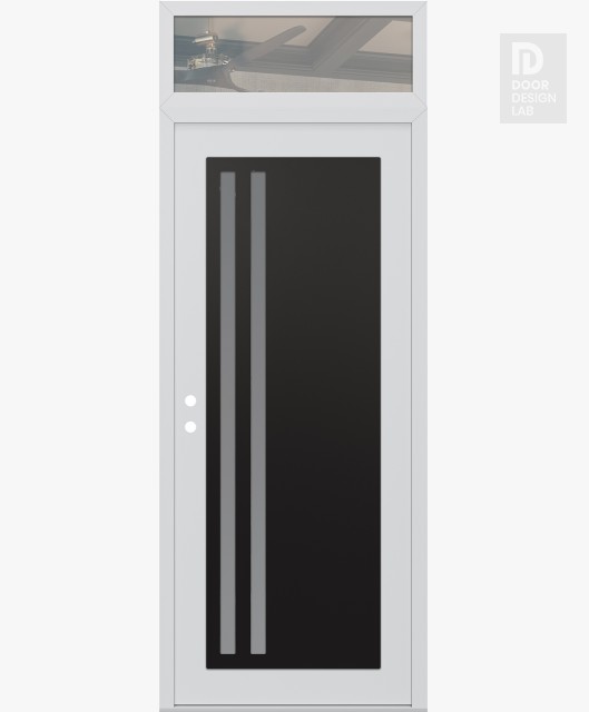 Modern Steel Front Door Diamond C6 36" x 96" white/white frosted Glass Panel black RHI with Transom clear Glass