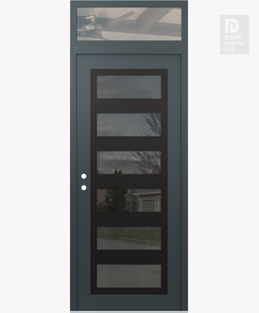 Modern Steel Front Door Diamond C9 36" x 96" anthracite/anthracite mirrored Glass Panel black RHI with Transom clear Glass