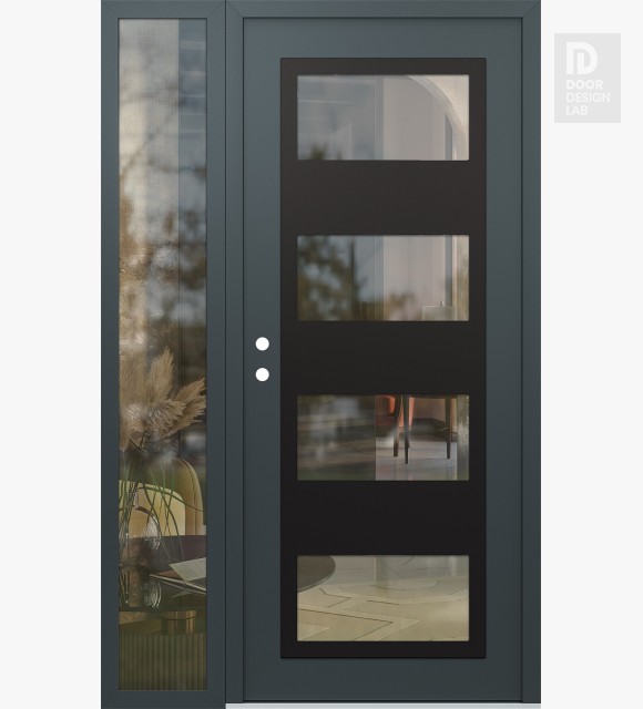 Modern Steel Front Door Diamond C2 50" x 80" anthracite/anthracite clear Glass Panel black RHI with Sidelite clear Glass