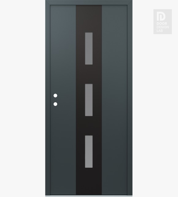 Modern Steel Front Door DIAMOND A7 36" X 80" ANTHRACITE/ANTHRACITE FROSTED GLASS PANEL BLACK RHI