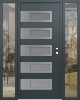 Diamond D3 60" x 80" anthracite/anthracite frosted Glass Panel stainless steel LHI with 2 Sidelites clear Glass