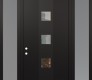 Modern Steel Front Door DIAMOND A12 64" X 96" BLACK/BLACK CLEAR GLASS PANEL BLACK RHI WITH 2 SIDELITES AND TRANSOM FROSTED GLASS