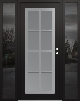 Diamond C16 64" x 80" black/white frosted Glass Panel stainless steel LHI with 2 Sidelites mirrored Glass