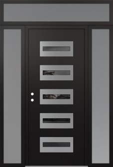 Diamond D4 60" x 96" black/black mirrored Glass Panel stainless steel RHI with 2 Sidelites and Transom frosted Glass