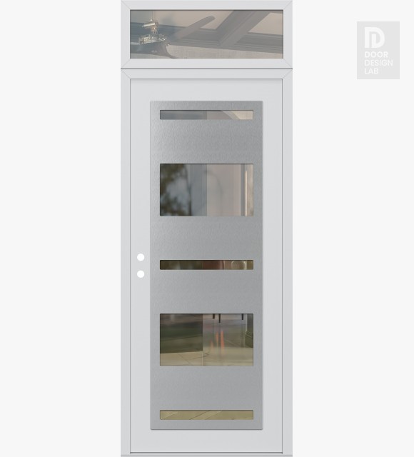 Modern Steel Front Door Diamond C10 36" x 96" white/white clear Glass Panel stainless steel RHI with Transom clear Glass