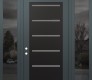 Modern Steel Front Door Diamond C11 64" x 96" anthracite/anthracite frosted Glass Panel black RHI with 2 Sidelites and Transom mirrored Glass
