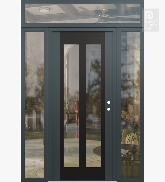 Modern Steel Front Door Diamond C14 60" x 96" anthracite/anthracite clear Glass Panel black LHI with 2 Sidelites and Transom clear Glass