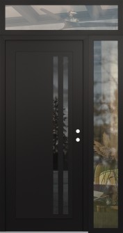 Diamond C6 52" x 96" black/black mirrored Glass Panel black LHI with Sidelite and Transom clear Glass