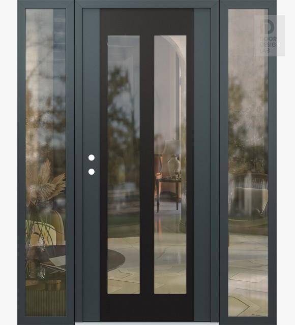 Modern Steel Front Door Diamond C14 68" x 80" anthracite/anthracite clear Glass Panel black RHI with 2 Sidelites clear Glass
