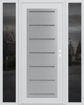 Diamond C11 64" x 80" white/white frosted Glass Panel stainless steel LHI with 2 Sidelites mirrored Glass