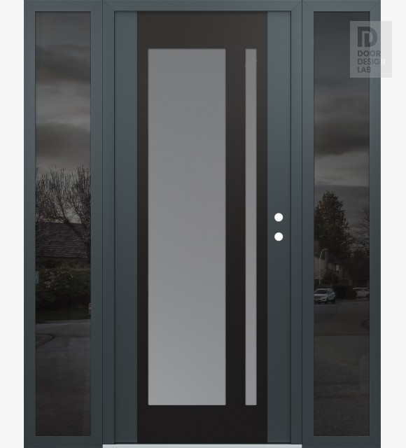 Modern Steel Front Door Diamond C15 60" x 80" anthracite/anthracite frosted Glass Panel black LHI with 2 Sidelites mirrored Glass