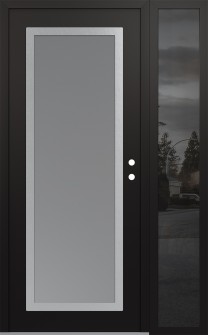 Diamond C1 52" x 80" black/white frosted Glass Panel stainless steel LHI with Sidelite mirrored Glass