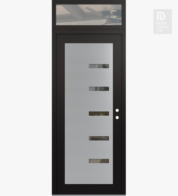 Modern Steel Front Door Diamond C8 36" x 96" black/black clear Glass Panel stainless steel LHI with Transom clear Glass
