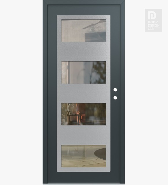 Modern Steel Front Door Diamond C2 36" x 80" anthracite/anthracite clear Glass Panel stainless steel LHI