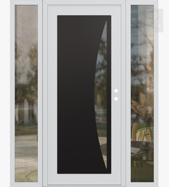 Modern Steel Front Door Diamond C13 64" x 80" white/white clear Glass Panel black LHI with 2 Sidelites clear Glass