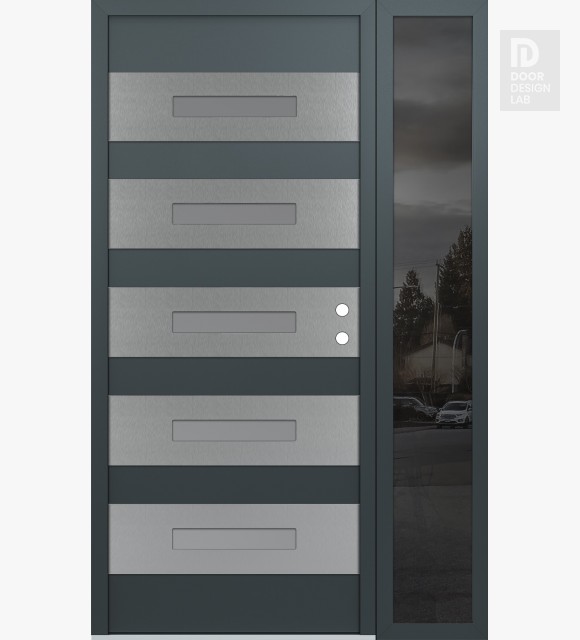 Modern Steel Front Door Diamond D9 50" x 80" anthracite/anthracite frosted Glass Panel stainless steel LHI with Sidelite mirrored Glass