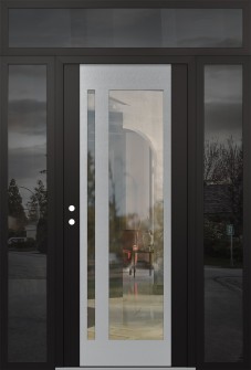 Diamond C15 60" x 96" black/black clear Glass Panel stainless steel RHI with 2 Sidelites and Transom mirrored Glass