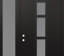Modern Steel Front Door DIAMOND A10 52" X 96" BLACK/WHITE FROSTED GLASS PANEL BLACK RHI WITH SIDELITE AND TRANSOM FROSTED GLASS