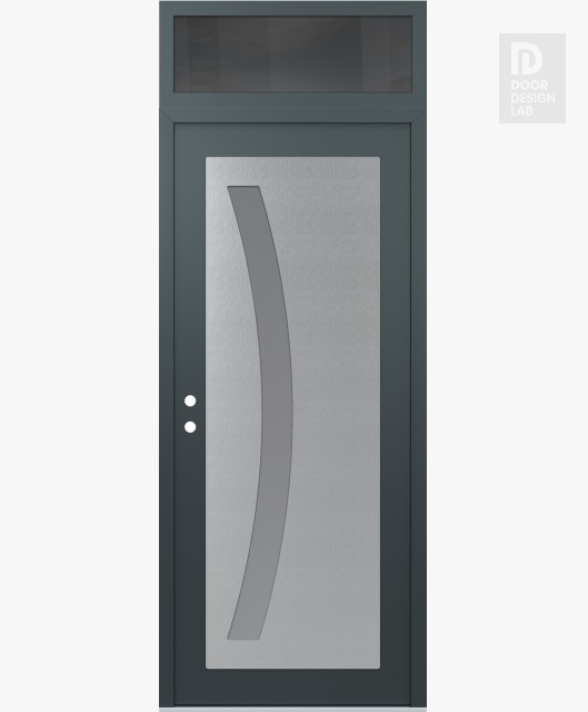 Modern Steel Front Door Diamond C4 36" x 96" anthracite/anthracite frosted Glass Panel stainless steel RHI with Transom mirrored Glass