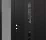 Modern Steel Front Door DIAMOND A6 48" X 96" BLACK/BLACK MIRRORED GLASS PANEL BLACK RHI WITH SIDELITE AND TRANSOM FROSTED GLASS