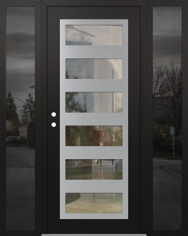 Diamond C9 64" x 80" black/black clear Glass Panel stainless steel RHI with 2 Sidelites mirrored Glass