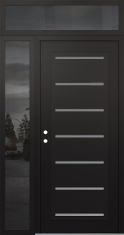 Diamond C11 52" x 96" black/white frosted Glass Panel black RHI with Sidelite and Transom mirrored Glass