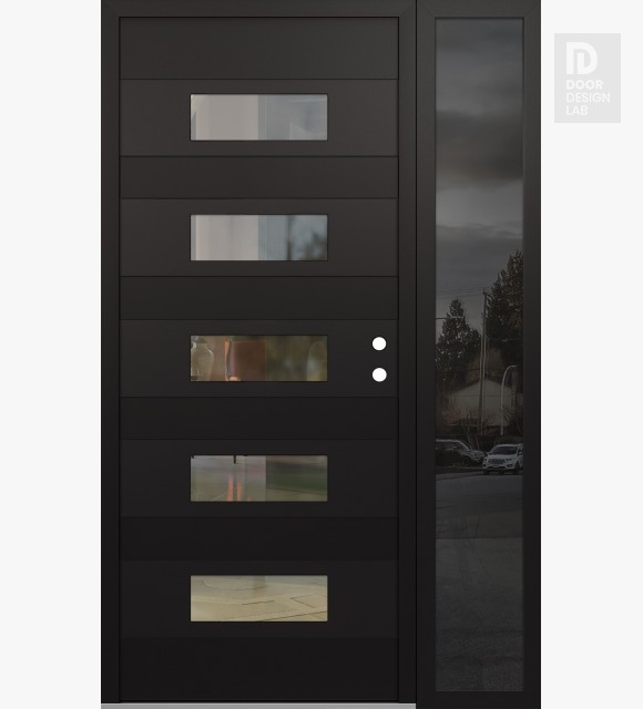 Modern Steel Front Door Diamond D5 52" x 80" black/black clear Glass Panel black LHI with Sidelite mirrored Glass