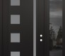 Modern Steel Front Door Diamond C3 50" x 96" black/white frosted Glass Panel black LHI with Sidelite and Transom mirrored Glass