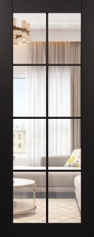 DOOR SLAB AVON 8 LITE CLEAR VETRO BLACK MATTE 36" X 92 1/2" X 1 3/4" TEMPERED CLEAR GLASS