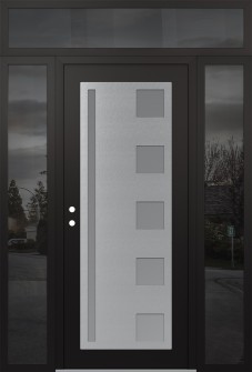 Diamond C3 64" x 96" black/white frosted Glass Panel stainless steel RHI with 2 Sidelites and Transom mirrored Glass