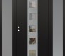 Modern Steel Front Door DIAMOND A13 64" X 80" BLACK/BLACK CLEAR GLASS PANEL STAINLESS STEEL RHI WITH 2 SIDELITES FROSTED GLASS