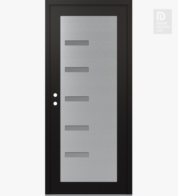 Modern Steel Front Door Diamond C8 36" x 80" black/white frosted Glass Panel stainless steel RHI
