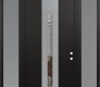 Modern Steel Front Door DIAMOND A4 68" X 96" BLACK/BLACK CLEAR GLASS PANEL STAINLESS STEEL LHI WITH 2 SIDELITES AND TRANSOM FROSTED GLASS