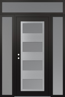 Diamond C2 68" x 96" black/white frosted Glass Panel stainless steel RHI with 2 Sidelites and Transom frosted Glass