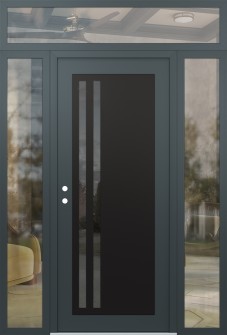 Diamond C6 60" x 96" anthracite/anthracite mirrored Glass Panel black RHI with 2 Sidelites and Transom clear Glass