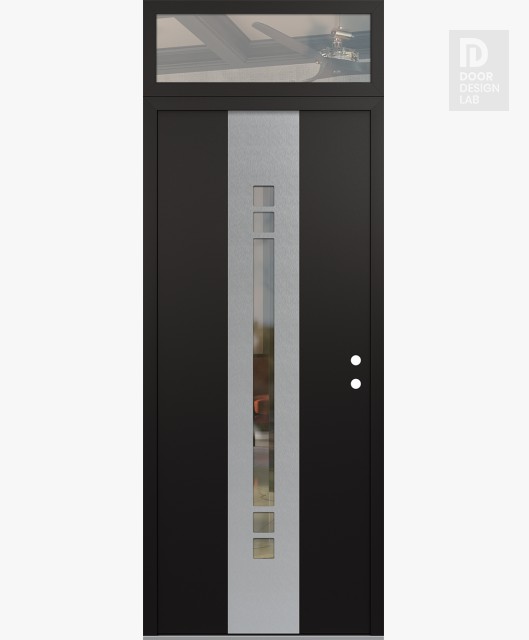 Modern Steel Front Door DIAMOND A4 36" X 96" BLACK/BLACK CLEAR GLASS PANEL STAINLESS STEEL LHI WITH TRANSOM CLEAR GLASS