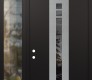Modern Steel Front Door DIAMOND A4 52" X 96" BLACK/BLACK MIRRORED GLASS PANEL STAINLESS STEEL RHI WITH SIDELITE AND TRANSOM CLEAR GLASS